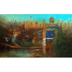 A. Q. Arif, 25 x 42 Inch, Oil on Canvas, Cityscape Painting, AC-AQ-498